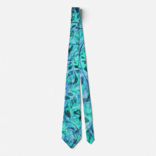 cravate turquoise Abstraite avec feuilles