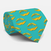 Cravate Turquoise and Yellow XOXO Kissing Lips (Roulé)