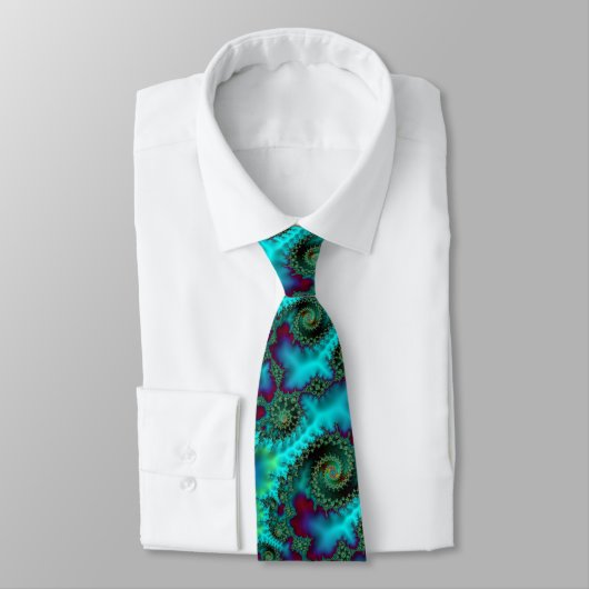 Cravate Turquoise Aqua et Plum Spiral Fractal Abstrait (Attaché)