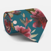 Cravate Turquoise Bleu et Bourgogne Raspberry Pink Peony M (Roulé)