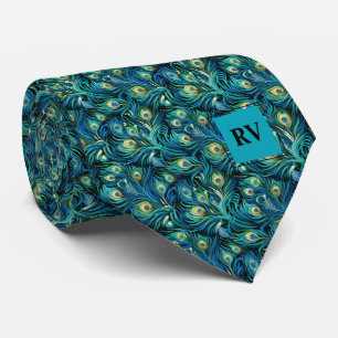 Cravate Turquoise bleu Peacock Feathers Mariage