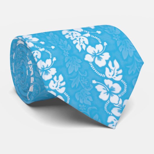 Cravate Turquoise Blue Hawaiian Hibiscus Mariage (Roulé)