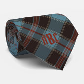 Cravate Turquoise, Brown et rouge monogramme (Roulé)