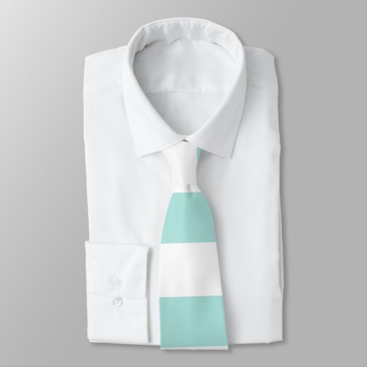 Cravate Turquoise clair et blanc Large Horizontal rayé (Attaché)