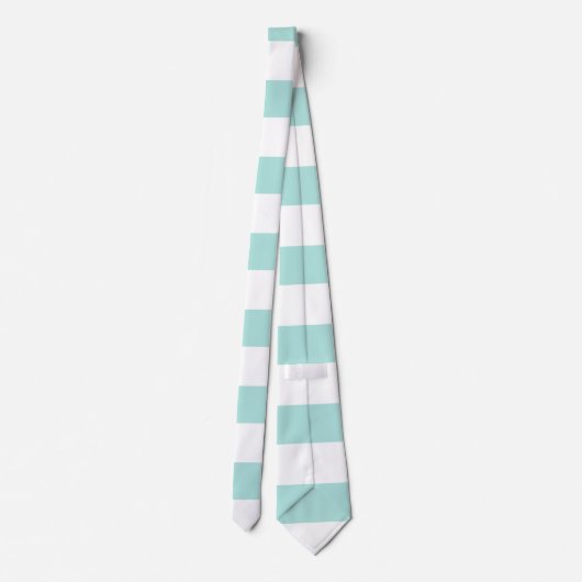 Cravate Turquoise clair et blanc Large Horizontal rayé (Dos)