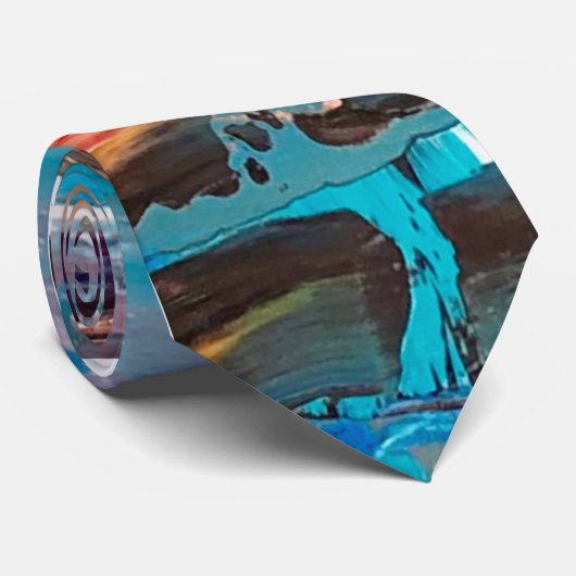Cravate turquoise d'art abstrait (Roulé)