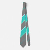 Cravate turquoise et argentée diagonalement rayée (Devant)