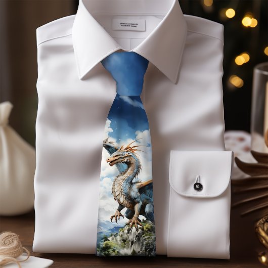 Cravate Turquoise et Blue Fantasy Dragon Garçon d'Honneur