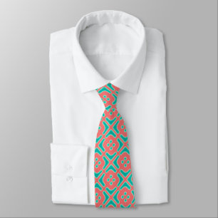 Cravate Turquoise et corail Motif unique