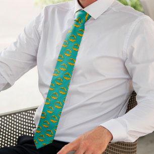 Cravate Turquoise et Jaune XOXO Lèvres qui s'embrassent