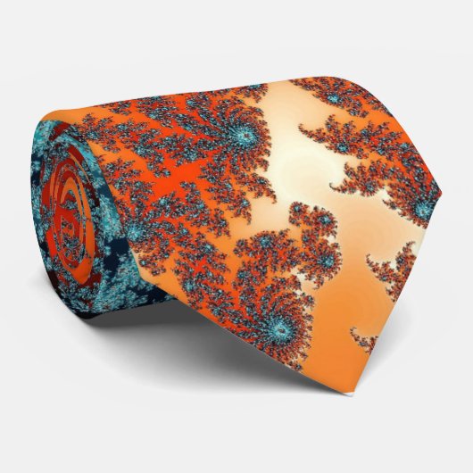 Cravate Turquoise Funky Et Fractale Spirale Orange (Roulé)
