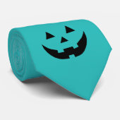 Cravate Turquoise Jack-o'-lantern visage citrouille amusan (Roulé)