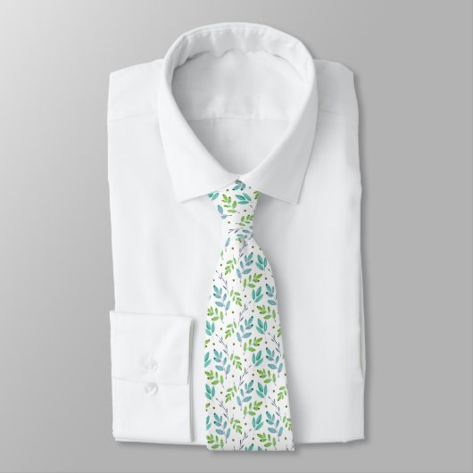 Cravate Turquoise mixte, vert Feuille Motif d'aquarelle (Attaché)