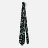 Cravate Turquoise noir Eucalyptus Motif vert (Devant)