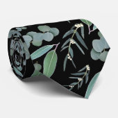 Cravate Turquoise noir Eucalyptus Motif vert (Roulé)