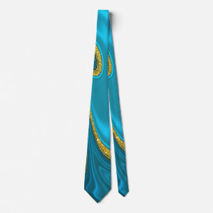 Cravate Turquoise Or Marbré Doré 