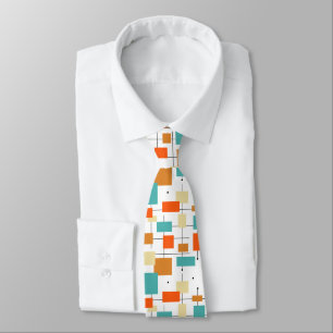 Cravate Turquoise Orange Rectangles Motif du milieu du siè