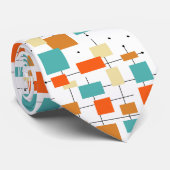 Cravate Turquoise Orange Rectangles Motif du milieu du siè (Roulé)