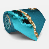 Cravate Turquoise Parties scintillant d'or bleu brillant T (Roulé)