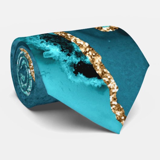 Cravate Turquoise Parties scintillant d'or bleu brillant T (Roulé)