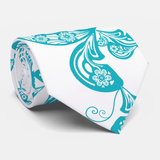 Cravate Turquoise Peacock Floral Paisley Élégant (Roulé)