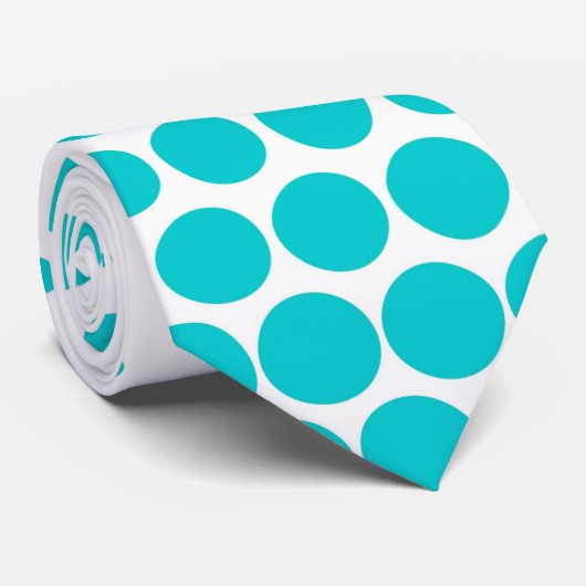 Cravate Turquoise Pois Moderne Blanc (Roulé)