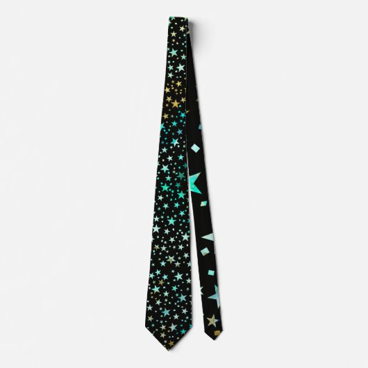 Cravate Turquoise professionnelle Blue Faux Gold Stars Noi (Devant)