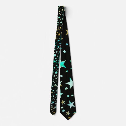Cravate Turquoise professionnelle Blue Faux Gold Stars Noi (Dos)