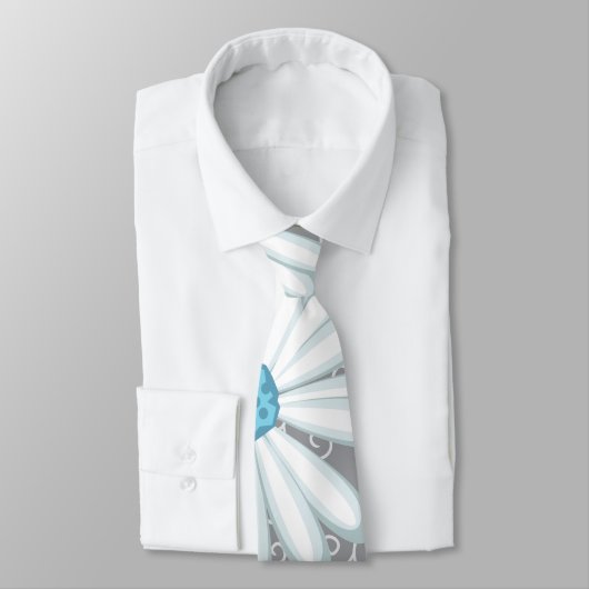 Cravate Turquoise Silver White Daisy Wild Flower Mariage (Attaché)