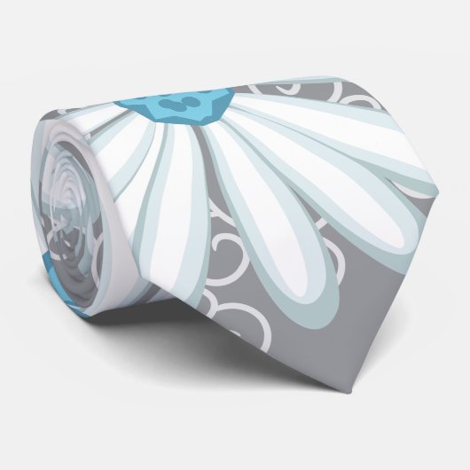 Cravate Turquoise Silver White Daisy Wild Flower Mariage (Roulé)