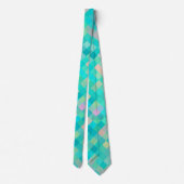 Cravate Turquoise Turquoise bleu vert rose Motif jaune (Dos)