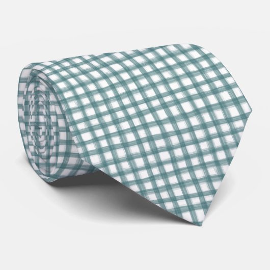 Cravate Turquoise Vert En vichy Plaid Motif Vacances (Roulé)