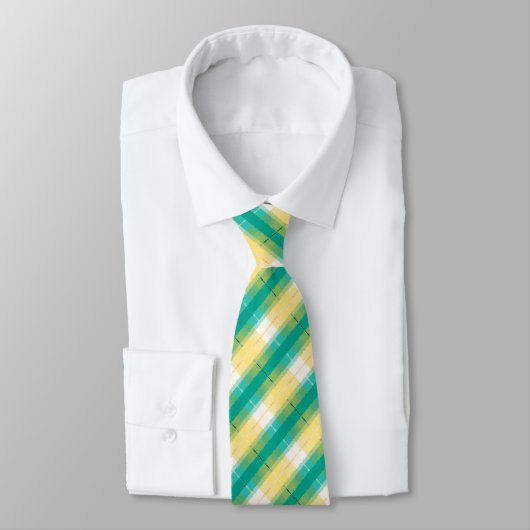 Cravate Turquoise vert jaune jaune blanc rayé Motif (Attaché)