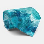 Cravate Turquoise vibrant et art fluide aqua Vagues océani (Roulé)
