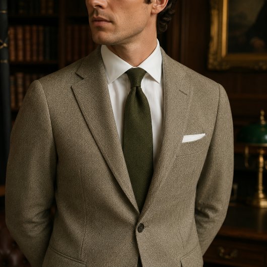 Cravate Tweed à chevrons vert chasse