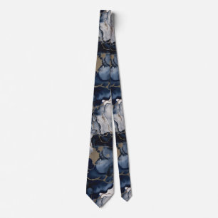 Cravate Twilight Navy bleu et gris avec l'or antique