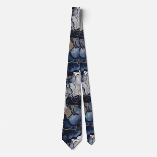 Cravate Twilight Navy bleu et gris avec l'or antique (Devant)