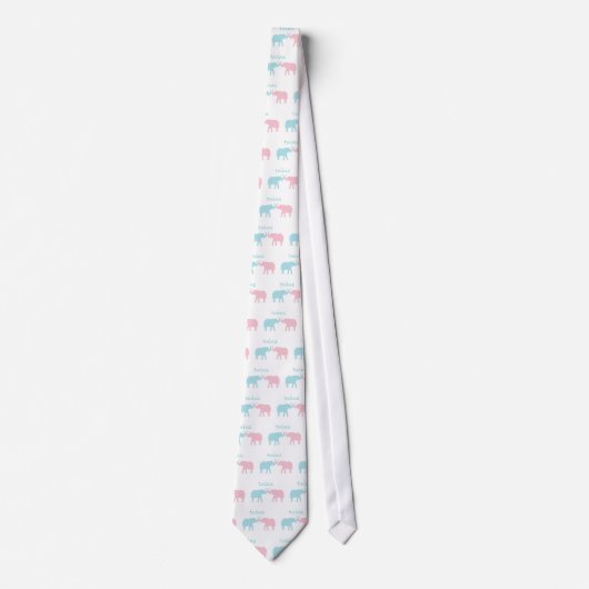 Cravate Twin Elephant Rose Et Bleu (Devant)