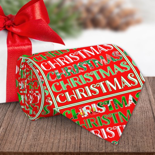 Cravate Typographie de Noël Rouge Vert Rétro