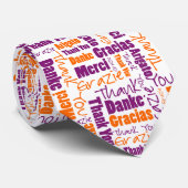 Cravate Typographie multilingue Merci Orange Violet (Roulé)