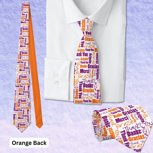 Cravate Typographie multilingue Merci Orange Violet