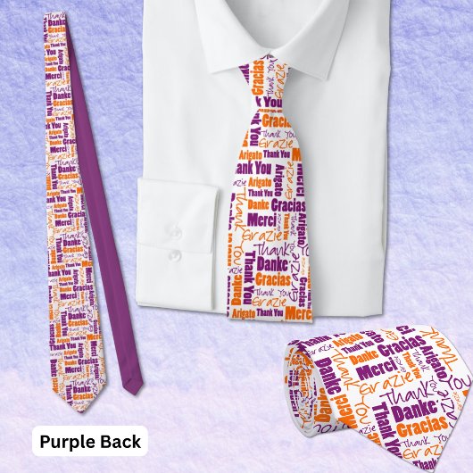Cravate Typographie multilingue Merci Orange Violet