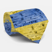 Cravate Ukraine drapeau bleu jaune motif de texture de boi (Roulé)