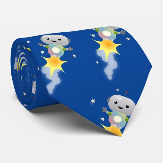 Cravate Un mignon robot volant dans l'espace dessin animé (Roulé)