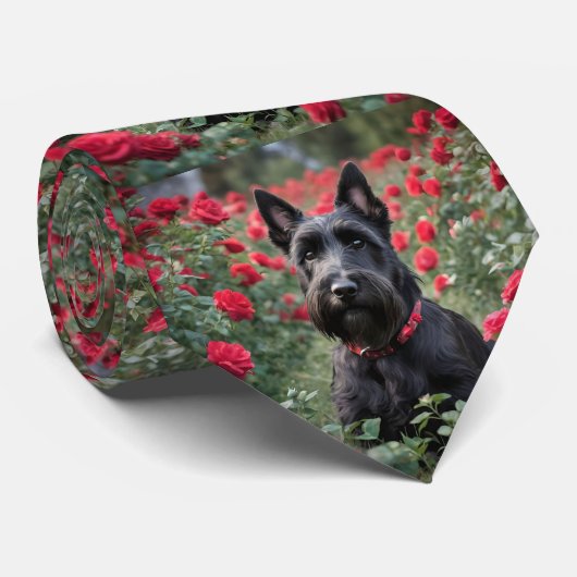 Cravate "Une rose rouge pour le Terrier écossais noir" (Roulé)