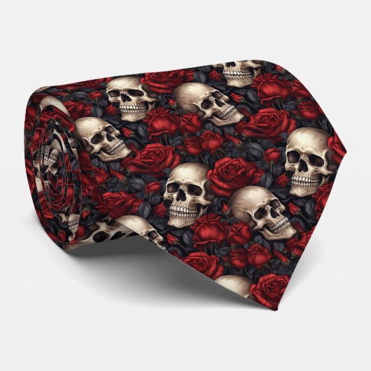 Cravate Une série de crânes et de roses Design 10 (Roulé)