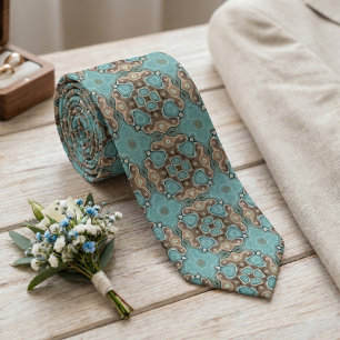 Cravate Unique Aqua Brown Turquoise Turquoise Green Tribal