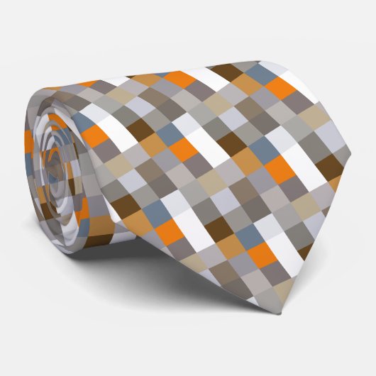 Cravate Unique Blue Grey Orange Taupe Brown Pixels Art (Roulé)