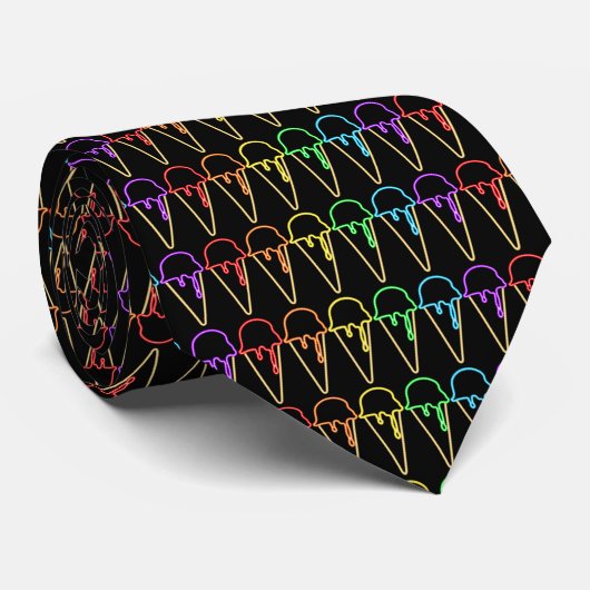 Cravate Unique Rainbow Neon Light Ice Cream Cones Motif (Roulé)