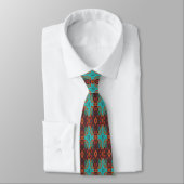 Cravate Unique sarcelle bleu vert orange marron tribal (Attaché)